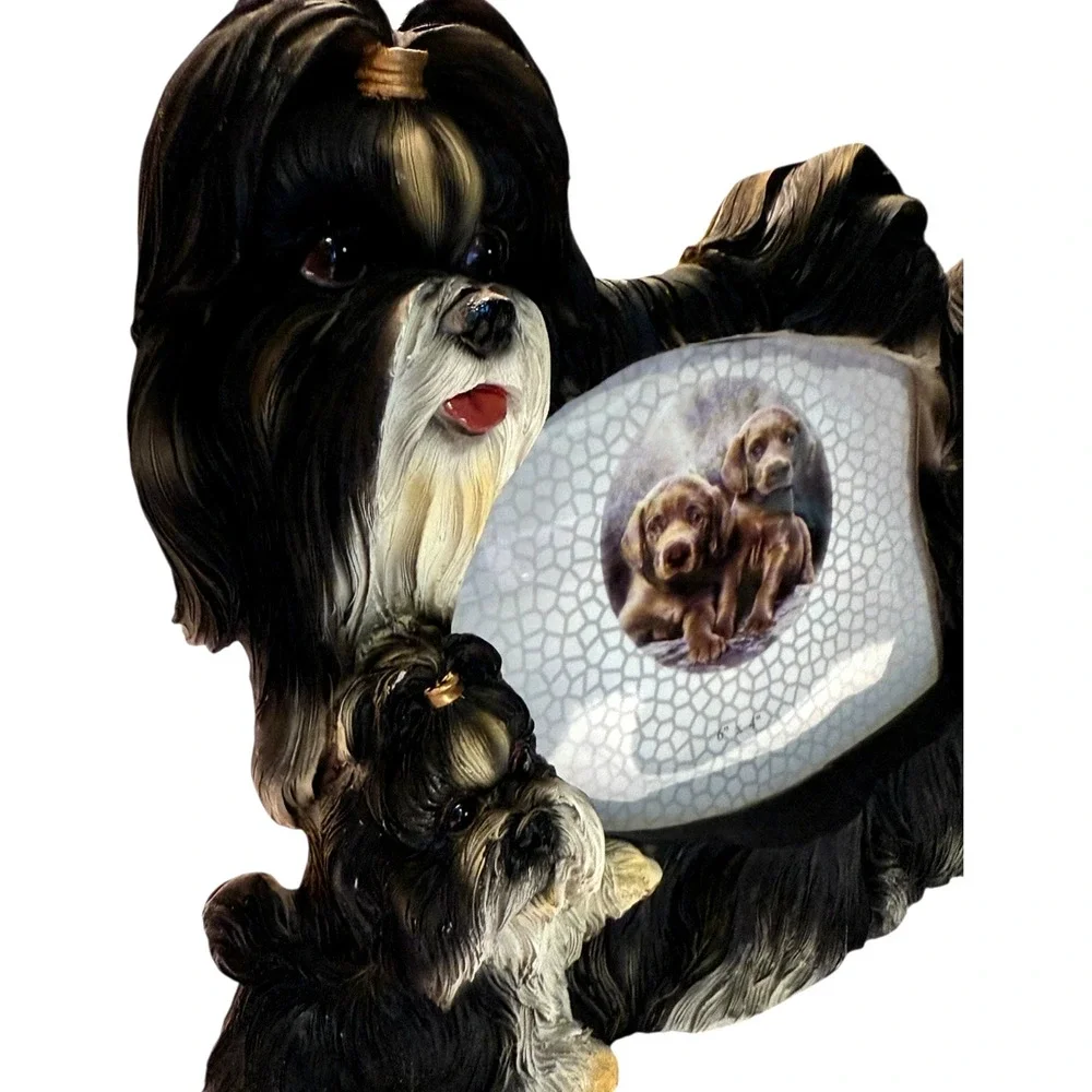Walnut Creek 3D Shih Tzu Dog Family Picture Frame Black White Hand Painted 4x6
